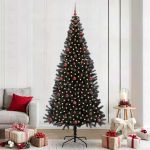 Brad de Crăciun cu 300 LED cu suport Negru 240 cm PVC GartenMobel Dekor