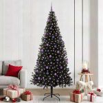 Brad de Crăciun cu 300 LED cu suport Negru 240 cm PVC GartenMobel Dekor