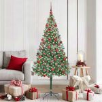 Brad de Crăciun artificial cu 300 LED Verde 180 cm PVC și Oțel GartenMobel Dekor