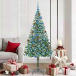 Brad de Crăciun artificial cu 300 LED Verde 180 cm PVC și Oțel GartenMobel Dekor