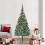 Brad de Crăciun artificial cu 300 LED Verde 210 cm PVC și Oțel GartenMobel Dekor