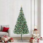 Brad de Crăciun artificial cu 300 LED Verde 210 cm PVC și Oțel GartenMobel Dekor