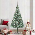 Brad de Crăciun artificial cu 300 LED Verde 210 cm PVC și Oțel GartenMobel Dekor