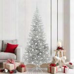 Brad de Crăciun cu 300 LED cu suport Argintiu 210 cm PET GartenMobel Dekor