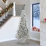 Brad de Crăciun cu 300 LED cu suport Argintiu 240 cm PET GartenMobel Dekor