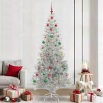 Brad de Crăciun cu 300 LED cu suport Argintiu 240 cm PET GartenMobel Dekor