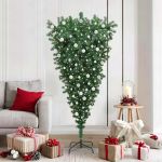 Brad de Crăciun artificial pre-iluminat răsturnat cu set de bile GartenMobel Dekor