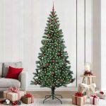 Pom de Crăciun artificial pre-iluminat Verde 240cm PVC și Metal GartenMobel Dekor