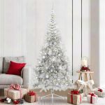 Brad de Crăciun artificial pre-iluminat Argintiu 210 cm PET GartenMobel Dekor
