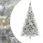 Brad de Crăciun artificial pre-iluminat Argintiu 240 cm PVC GartenMobel Dekor