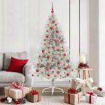 Pom de Crăciun artificial pre-iluminat Argintiu 180 cm PET GartenMobel Dekor