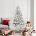 Pom de Crăciun artificial pre-iluminat Argintiu 180 cm PET GartenMobel Dekor