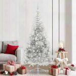 Pom de Crăciun artificial pre-iluminat Argintiu 210 cm PET GartenMobel Dekor
