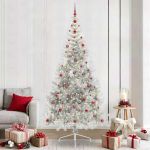Pom de Crăciun artificial pre-iluminat Argintiu 240 cm PET GartenMobel Dekor