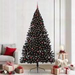 Pom de Crăciun artificial pre-iluminat Negru 240 cm PVC GartenMobel Dekor