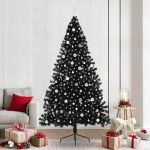 Pom de Crăciun artificial pre-iluminat Negru 240 cm PVC GartenMobel Dekor