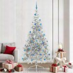 Pom de Crăciun artificial pre-iluminat Argintiu 240 cm PET GartenMobel Dekor