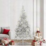 Pom de Crăciun artificial pre-iluminat Argintiu 240 cm PET GartenMobel Dekor