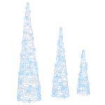 Brad de Crăciun 3 pcs Alb rece 40 cm 60 cm 80 cm Acril GartenMobel Dekor