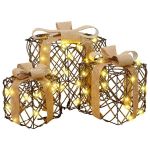 Cutie cadou cu 60 LED 3 pcs Alb cald 20 x 20 x 20 cm Ratan GartenMobel Dekor