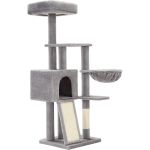 FEANDREA Ansamblu de joaca pisici, 4 niveluri, stalpi sisal, cos, vizuina si placa de zgariat, 46x41x135 cm, gri deschis Household NewTrend