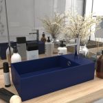 Chiuvetă de baie cu preaplin, albastru închis, ceramică GartenMobel Dekor