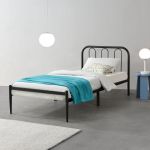 [en.casa]® Pat rama metalica Hanko 1, 208cm x 95cm x 88cm, otel, negru, pentru 1 persoana HausGarden Leisure