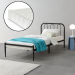 Pat dormitor Hanco 90 cu saltea metal negru mat [en.casa] HausGarden Leisure