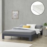 [en.casa]® Pat rama lemn Raisio 140DG, 140 x 200 cm, lemn de brad/PAL,150 Kg, gri inchis mat, pentru 2 persoane, cu saltea si gratar pat HausGarden Leisure