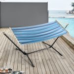 Hamac cu suport Valeta BG negru/albastru cu dungi 120 Kg [en.casa] HausGarden Leisure