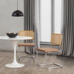 Set 2 bucati scaune, en.casa, Gamvik, 83 x 50 x 54 cm, piele sintetica, ratan, metal, maro, culoarea cromului, cu suprafata sezut capitonata HausGarden Leisure