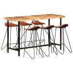 Set mobilier de bar 7 piese lemn masiv acacia & piele naturală GartenMobel Dekor