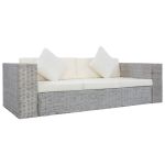 Canapea de 3 locuri cu perne, gri, ratan natural GartenMobel Dekor