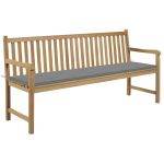 Bancă de grădină, cu pernă gri, 175 cm, lemn masiv de tec GartenMobel Dekor