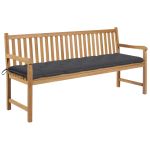 Bancă de grădină, pernă antracit, 175 cm, lemn masiv de tec GartenMobel Dekor