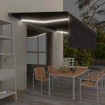 Copertină retractabilă manual cu stor&LED, antracit, 5x3 m GartenMobel Dekor
