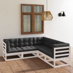 Set mobilier de grădină cu perne, 5 piese, lemn masiv de pin GartenMobel Dekor
