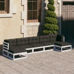 Set mobilier de grădină cu perne, 7 piese, lemn masiv de pin GartenMobel Dekor