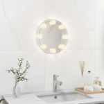 Oglindă de perete cu lumini LED, fără ramă, sticlă, rotundă GartenMobel Dekor