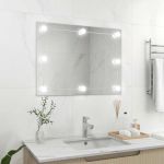 Oglindă de perete lumini LED fără ramă sticlă dreptunghiulară GartenMobel Dekor