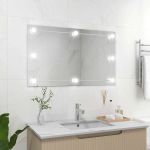 Oglindă de perete lumini LED fără ramă sticlă dreptunghiulară GartenMobel Dekor