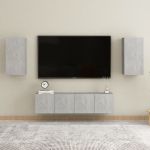 Set dulapuri TV, 4 piese, gri beton, lemn prelucrat GartenMobel Dekor