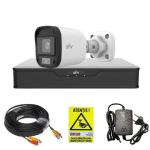 Kit supraveghere Uniview, 1 mini camera de exterior, ColorHunter, 5MP 2K+, Lumina Alba 20m, Vedere color pe timp de noapte, DVR 4 canale, Accesorii montaj, Vizualizare de pe telefon SafetyGuard Surveillance