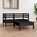 Set mobilier de grădină, 3 piese, negru, lemn masiv de pin GartenMobel Dekor