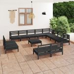 Set mobilier de grădină, 13 piese, negru, lemn masiv de pin GartenMobel Dekor