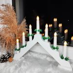 Lumanari decorative de Craciun, stand de lemn, 7 becuri tip LED, culoare alba Household NewTrend