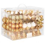 Set globuri si decoratiuni de Craciun, 155 piese, diverse dimensiuni, auriu Household NewTrend