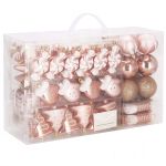 Set globuri si decoratiuni de Craciun, 77 piese, diverse dimensiuni, roz auriu Household NewTrend