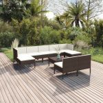 Set mobilier de grădină cu perne, 10 piese, maro, poliratan GartenMobel Dekor