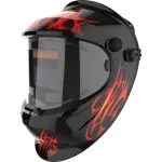 Masca de sudura cu autoreglare a intensitatii luminoase, DIN 9-13, 92.5x42.5 cm, model flacari rosii, Strend Pro GartenVIP DiyLine